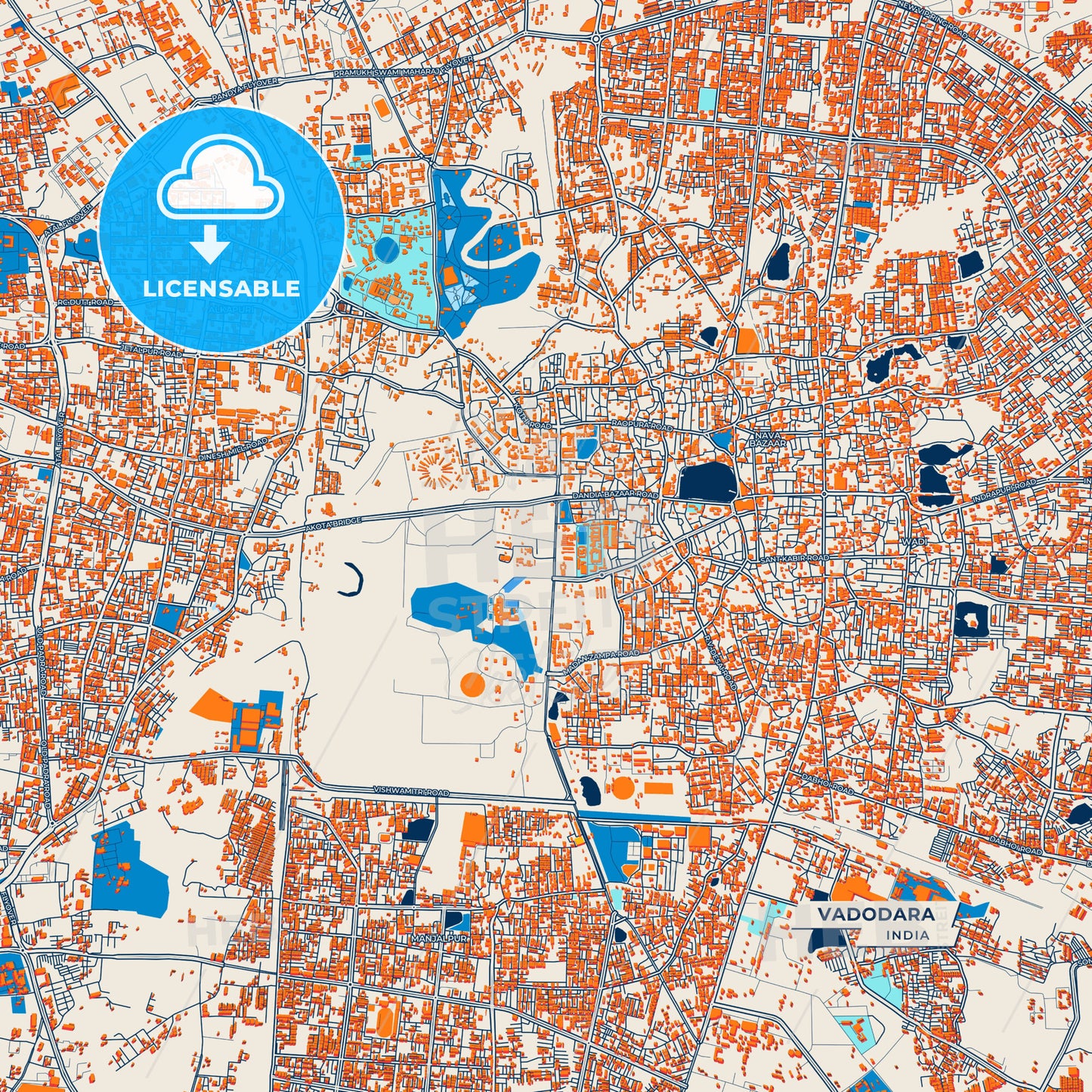 Canvas Print Template of Vadodara Street Map