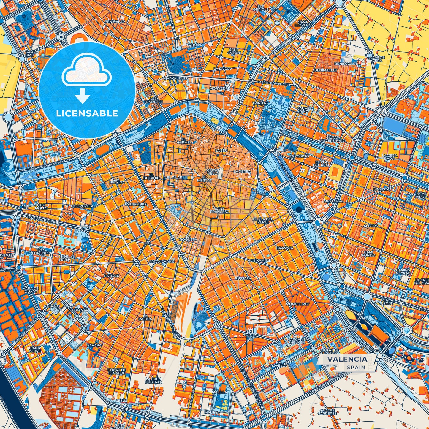 Canvas Print Template of Valencia Street Map