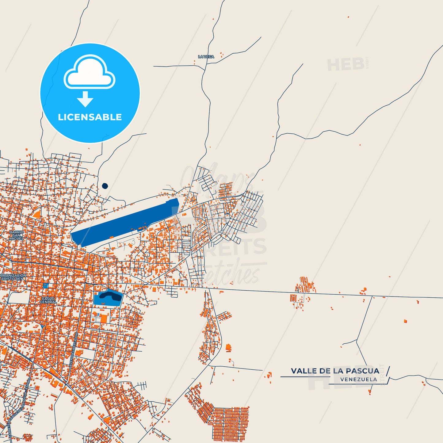 Canvas Print Template of Valle de La Pascua Street Map