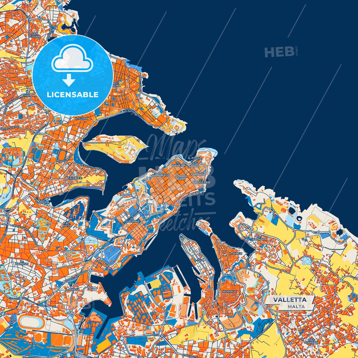 Canvas Print Template of Valletta Street Map