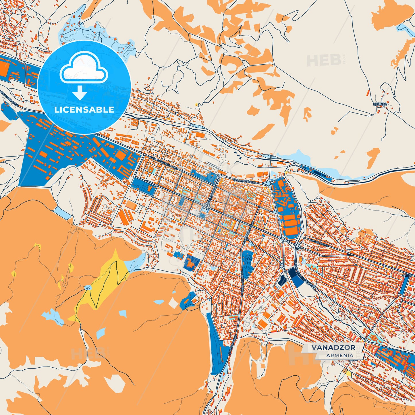 Canvas Print Template of Vanadzor Street Map