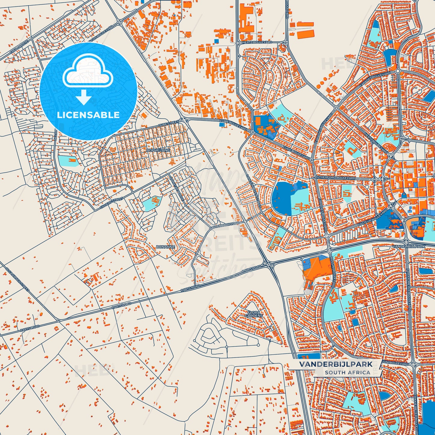 Canvas Print Template of Vanderbijlpark Street Map