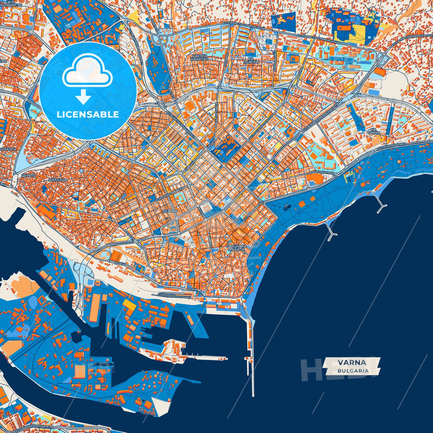 Canvas Print Template of Varna Street Map