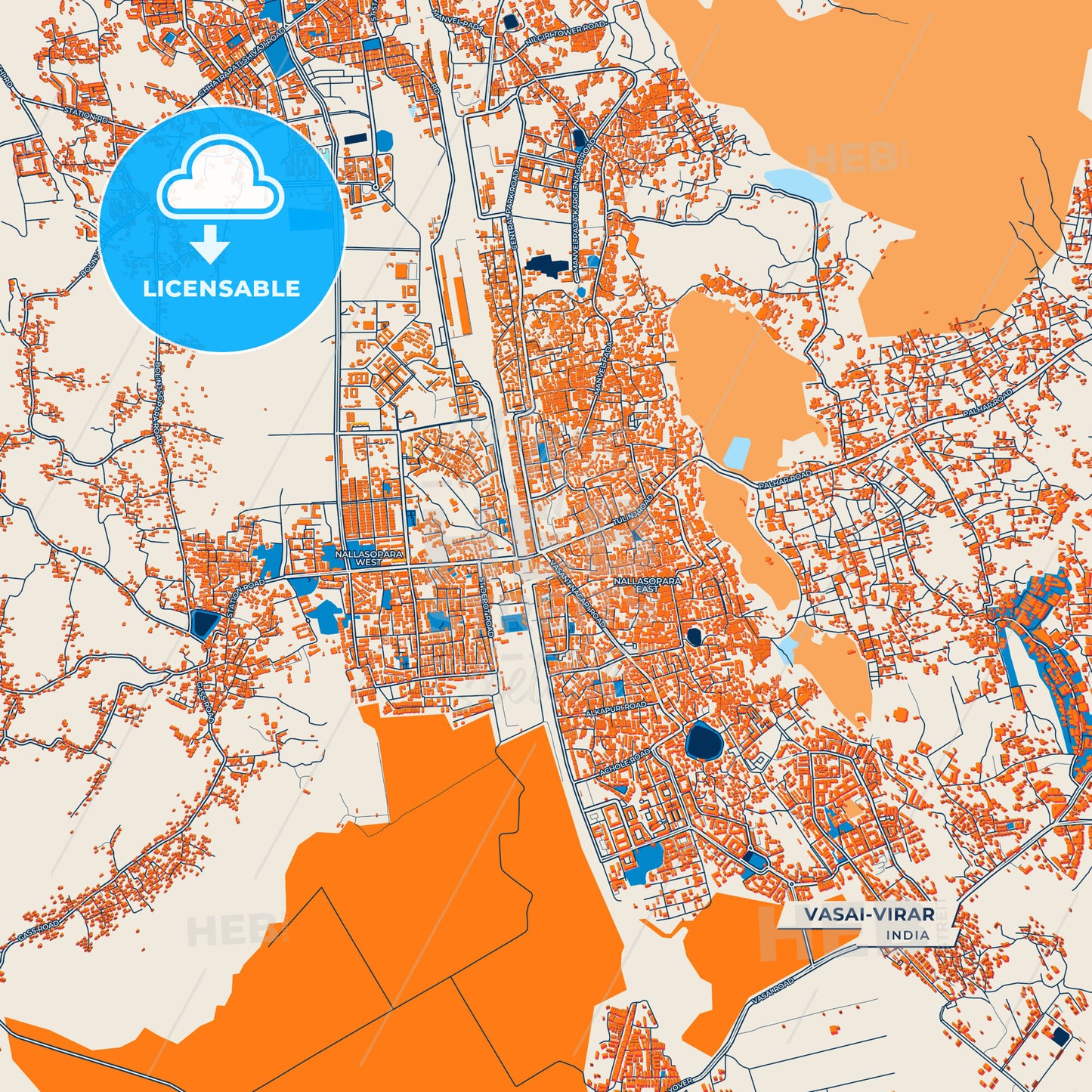 Canvas Print Template of Vasai-Virar Street Map