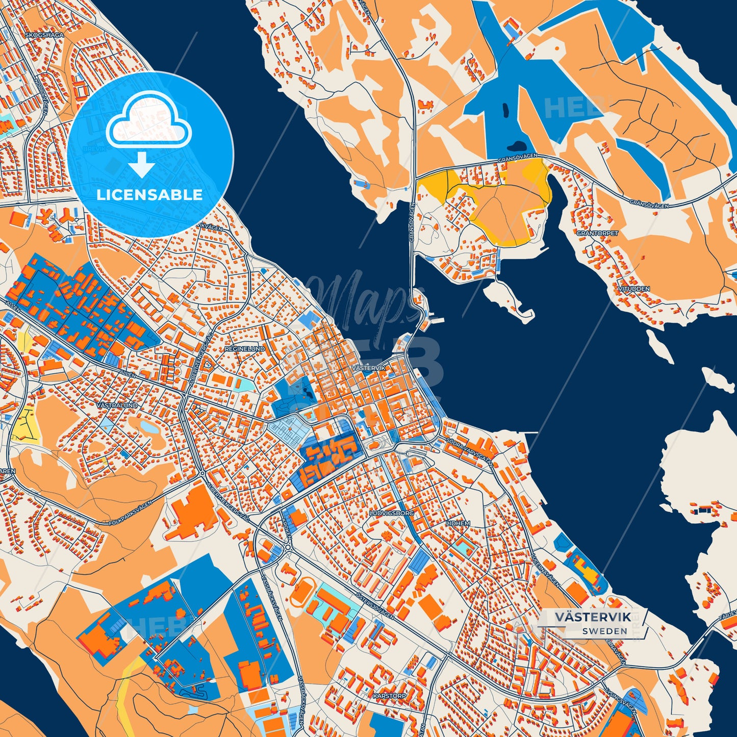 Canvas Print Template of Västervik Street Map
