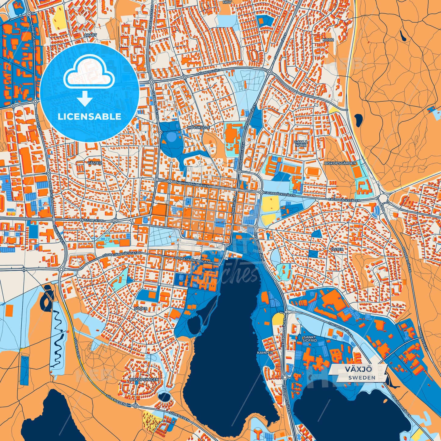 Canvas Print Template of Växjö Street Map