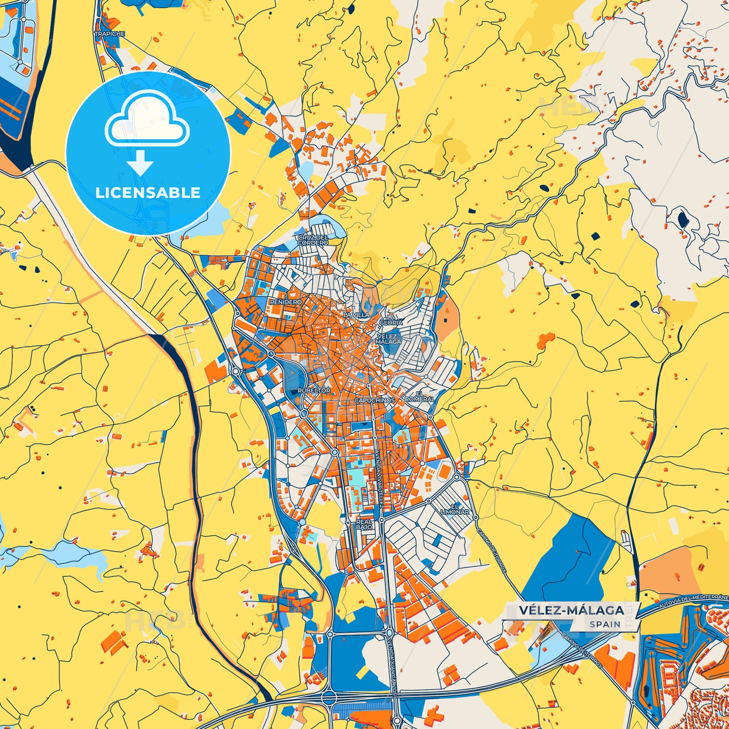 Canvas Print Template of Vélez-Málaga Street Map