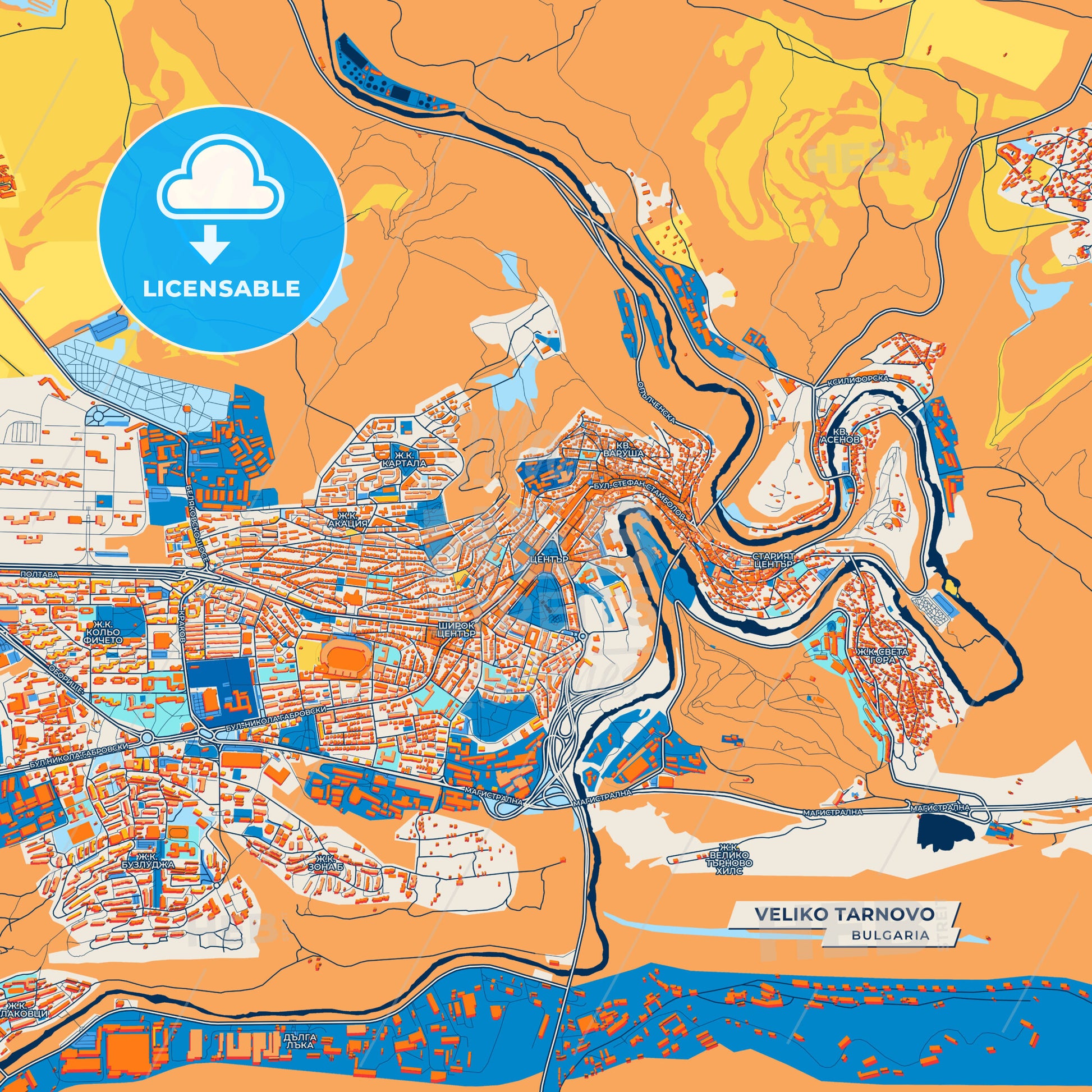 Canvas Print Template of Veliko Tarnovo Street Map