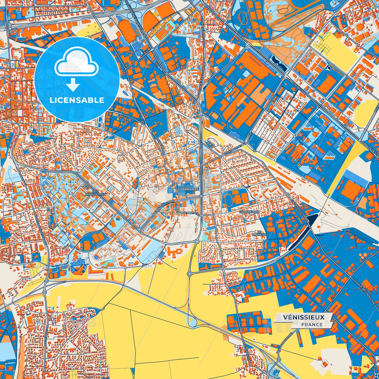 Canvas Print Template of Vénissieux Street Map