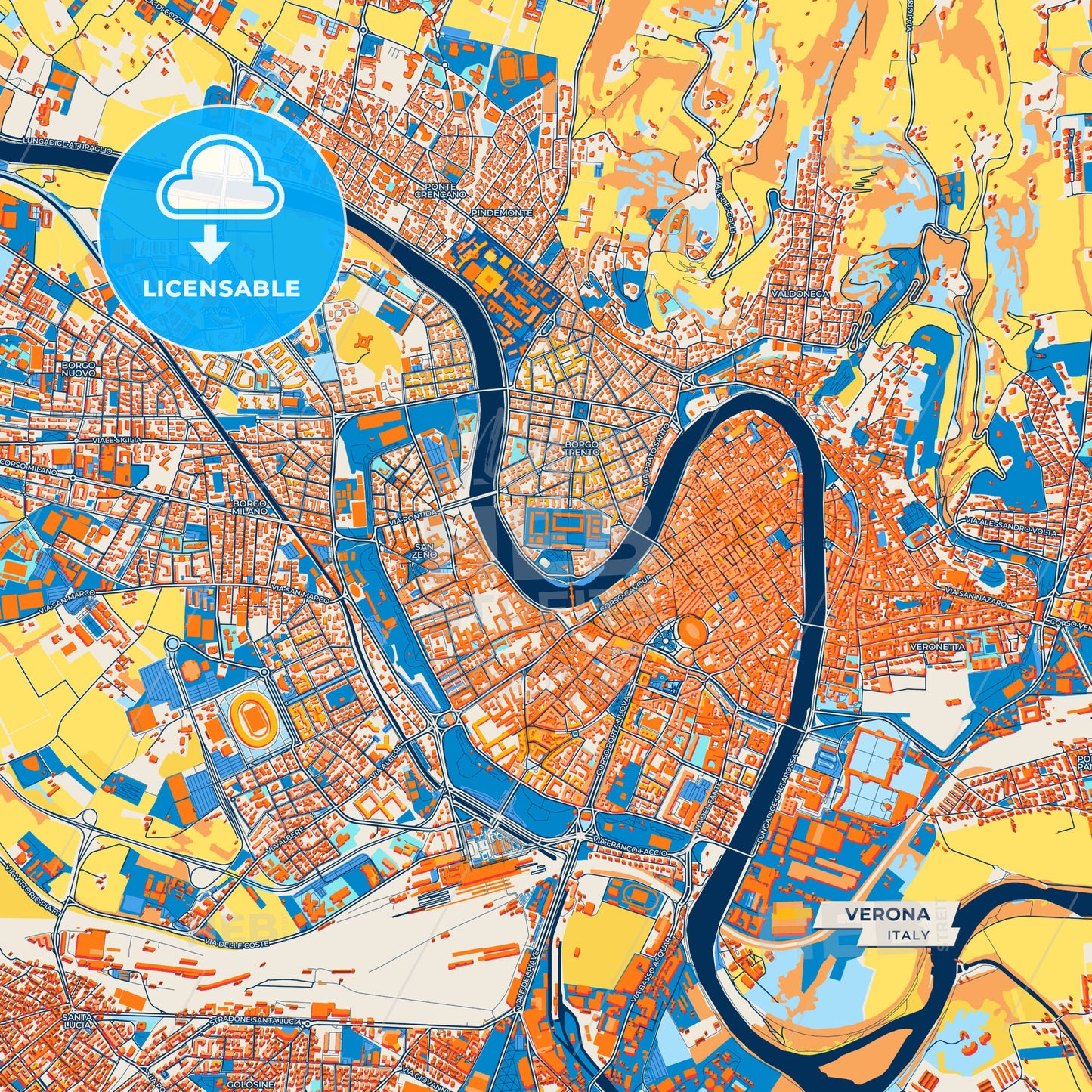 Canvas Print Template of Verona Street Map