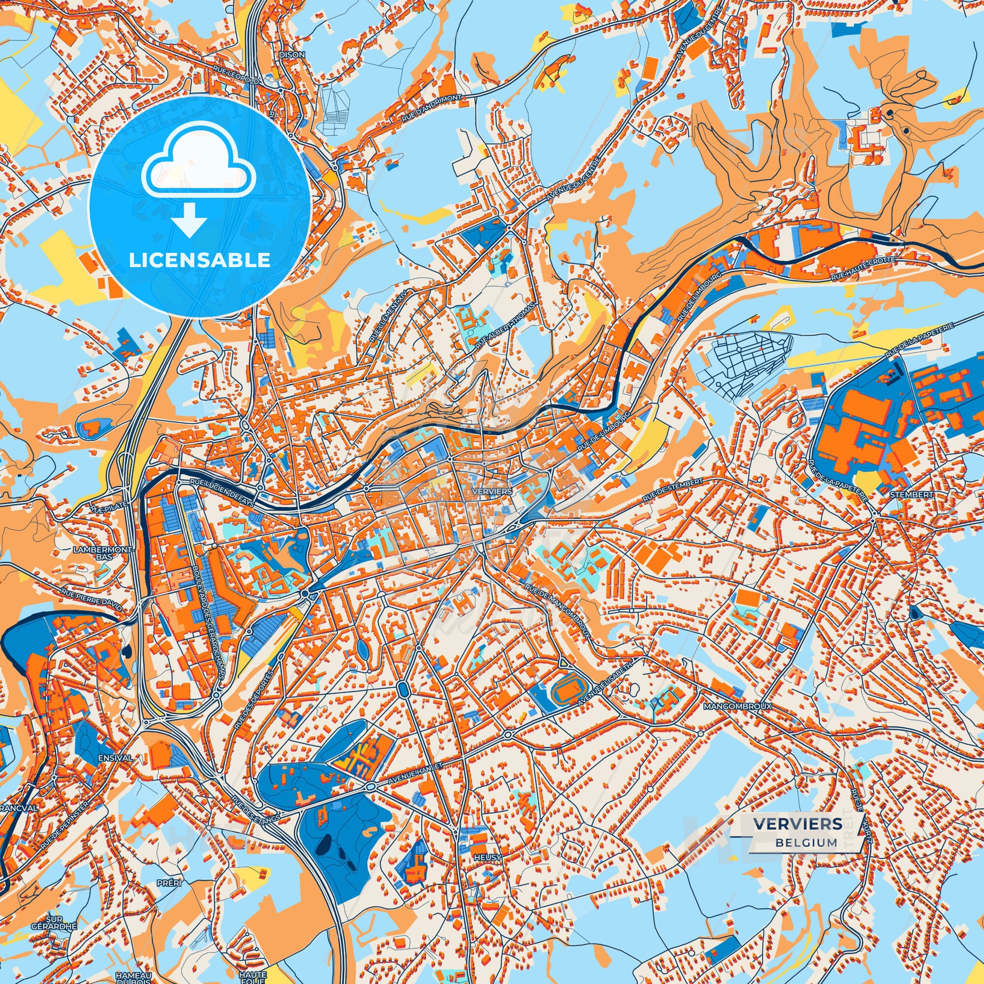 Canvas Print Template of Verviers Street Map