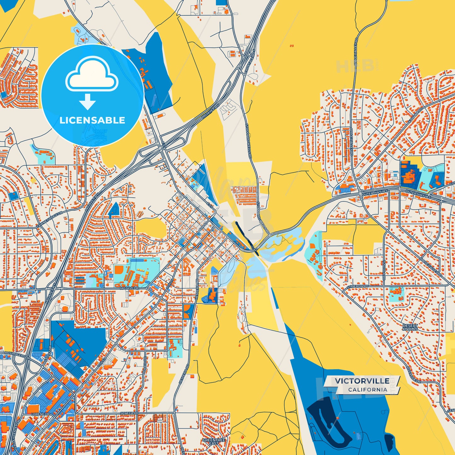 Canvas Print Template of Victorville Street Map