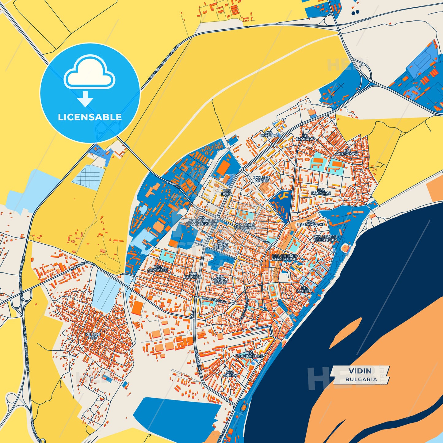 Canvas Print Template of Vidin Street Map