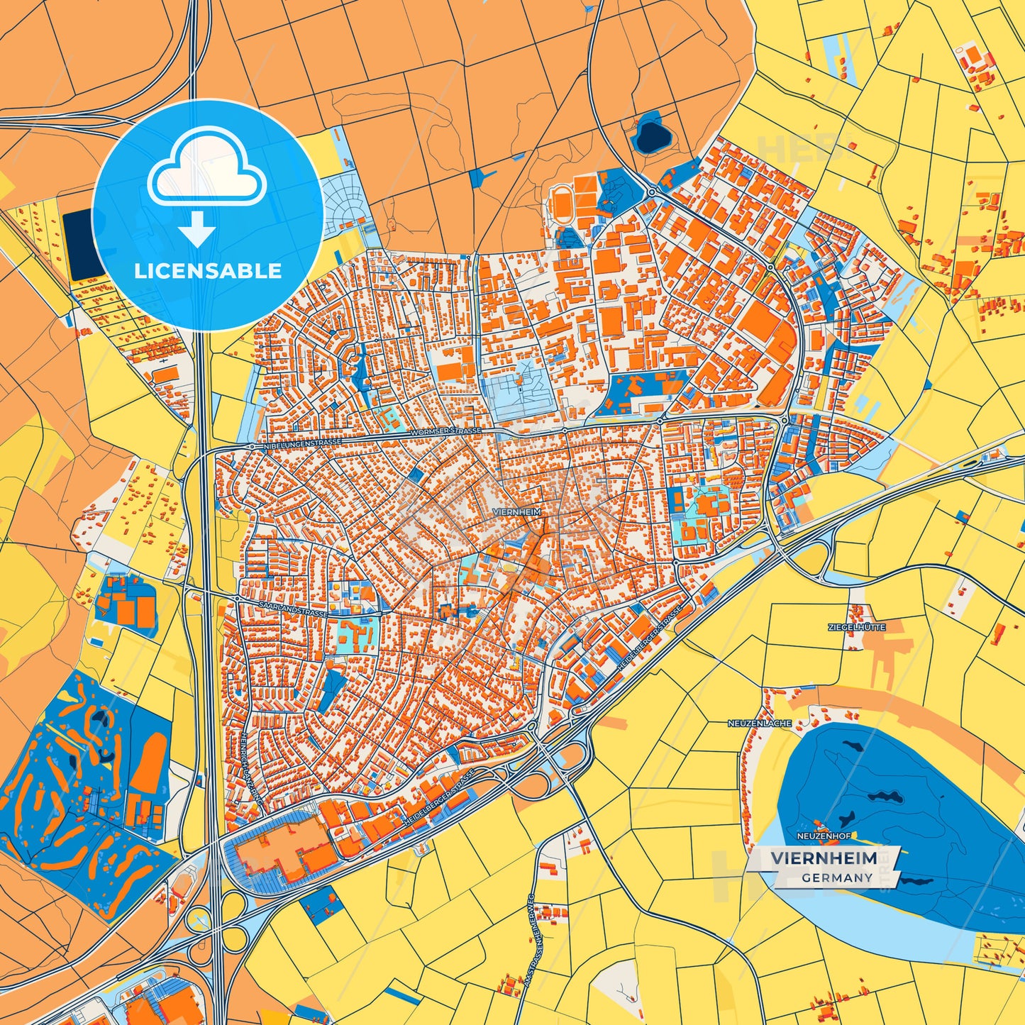 Canvas Print Template of Viernheim Street Map