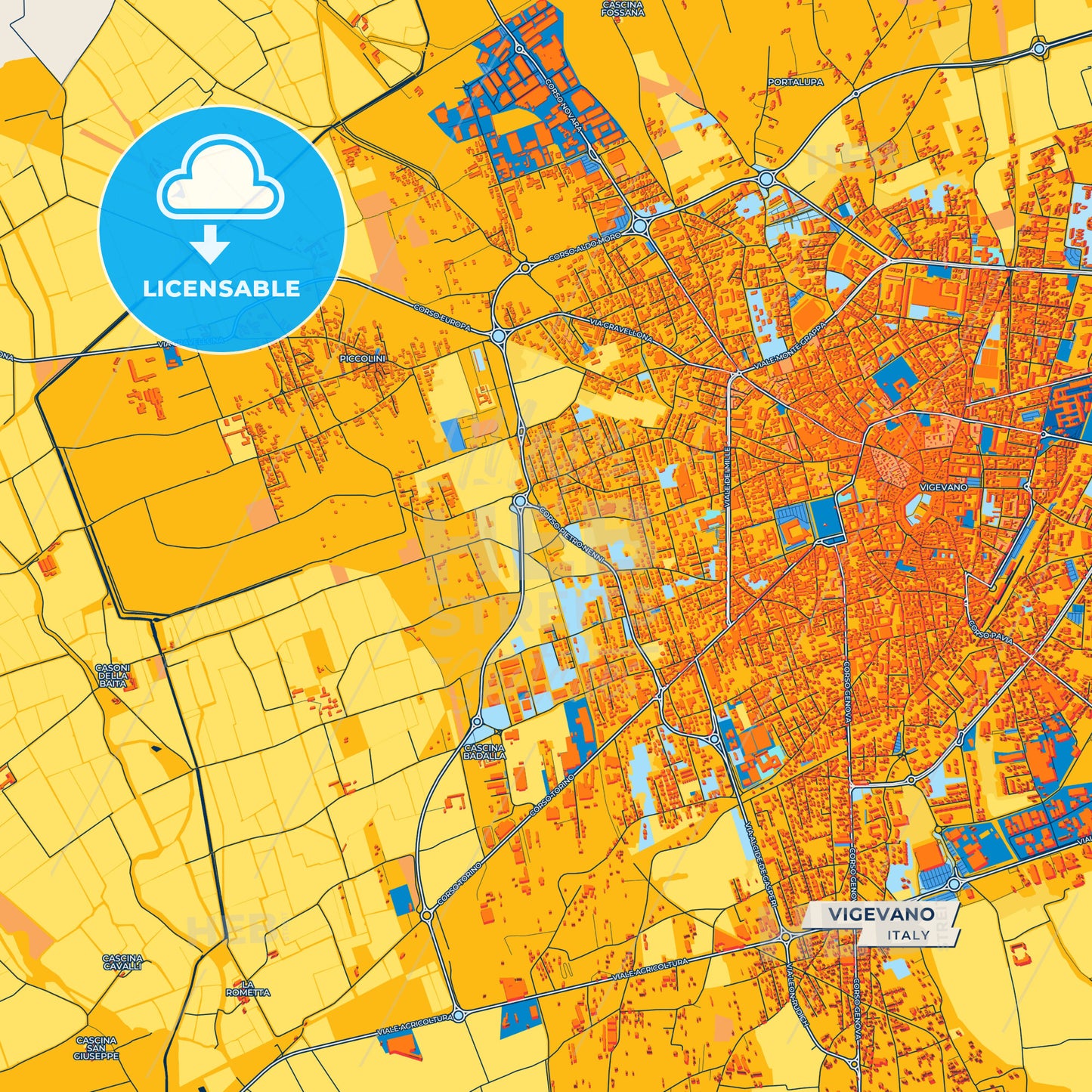 Canvas Print Template of Vigevano Street Map