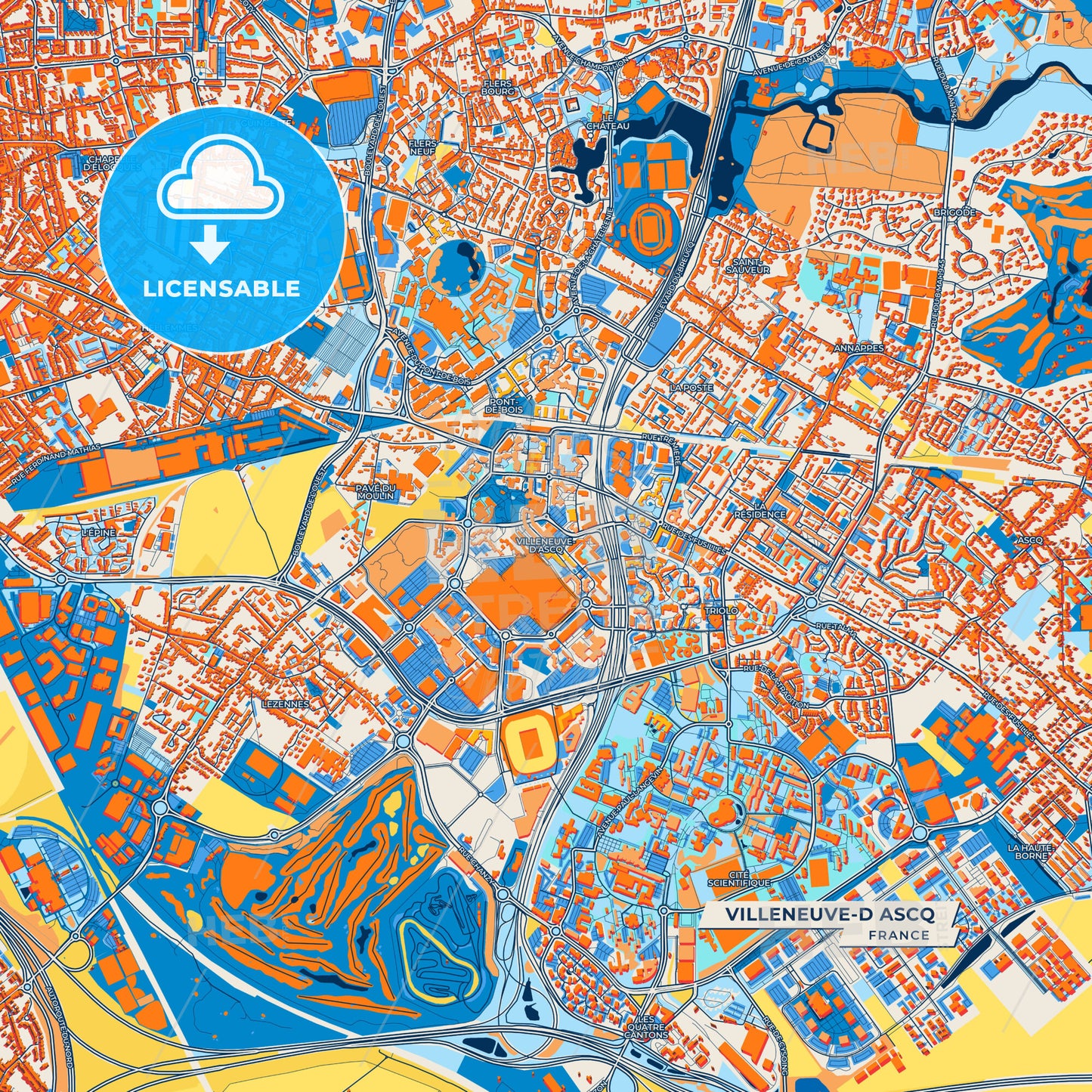 Canvas Print Template of Villeneuve-d Ascq Street Map