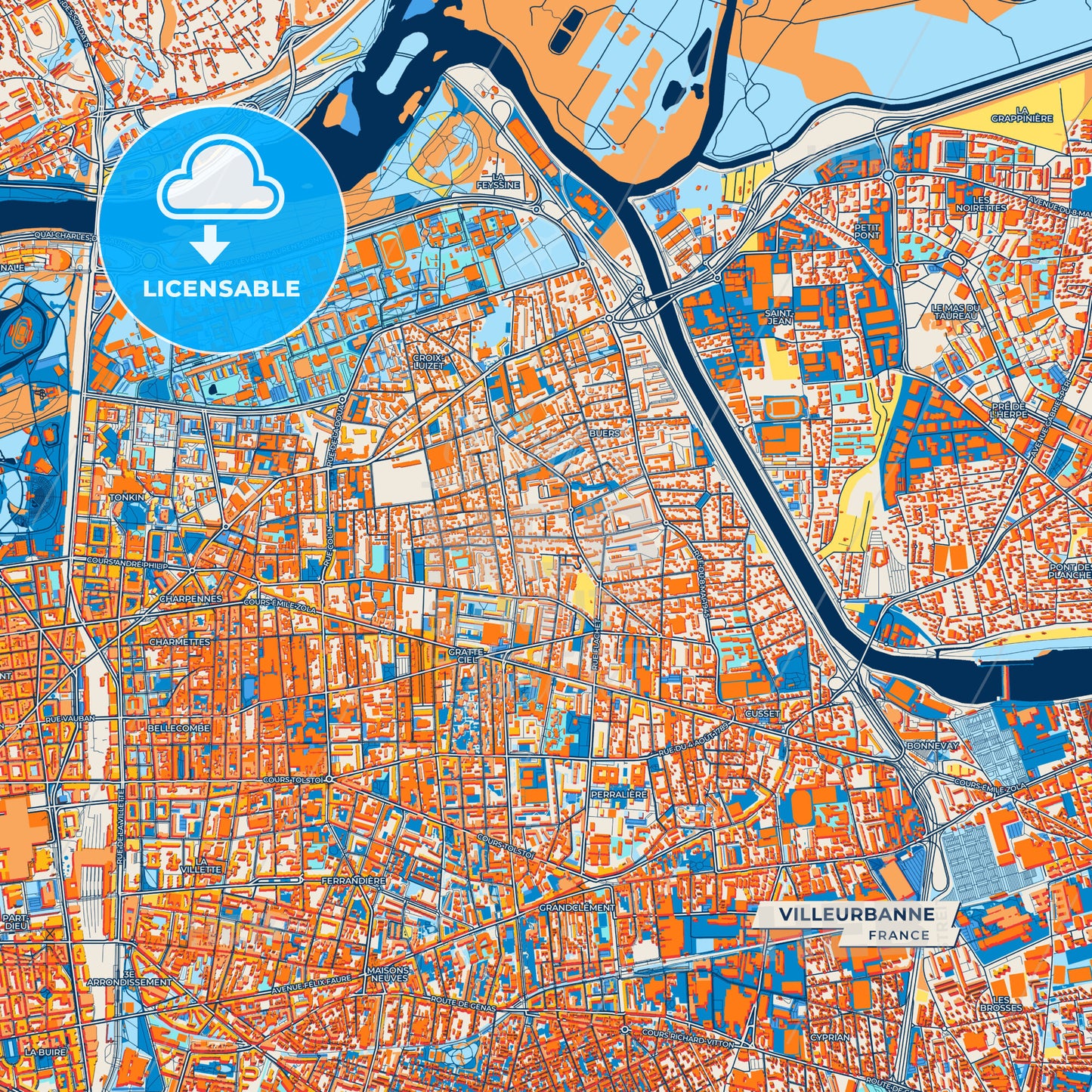Canvas Print Template of Villeurbanne Street Map