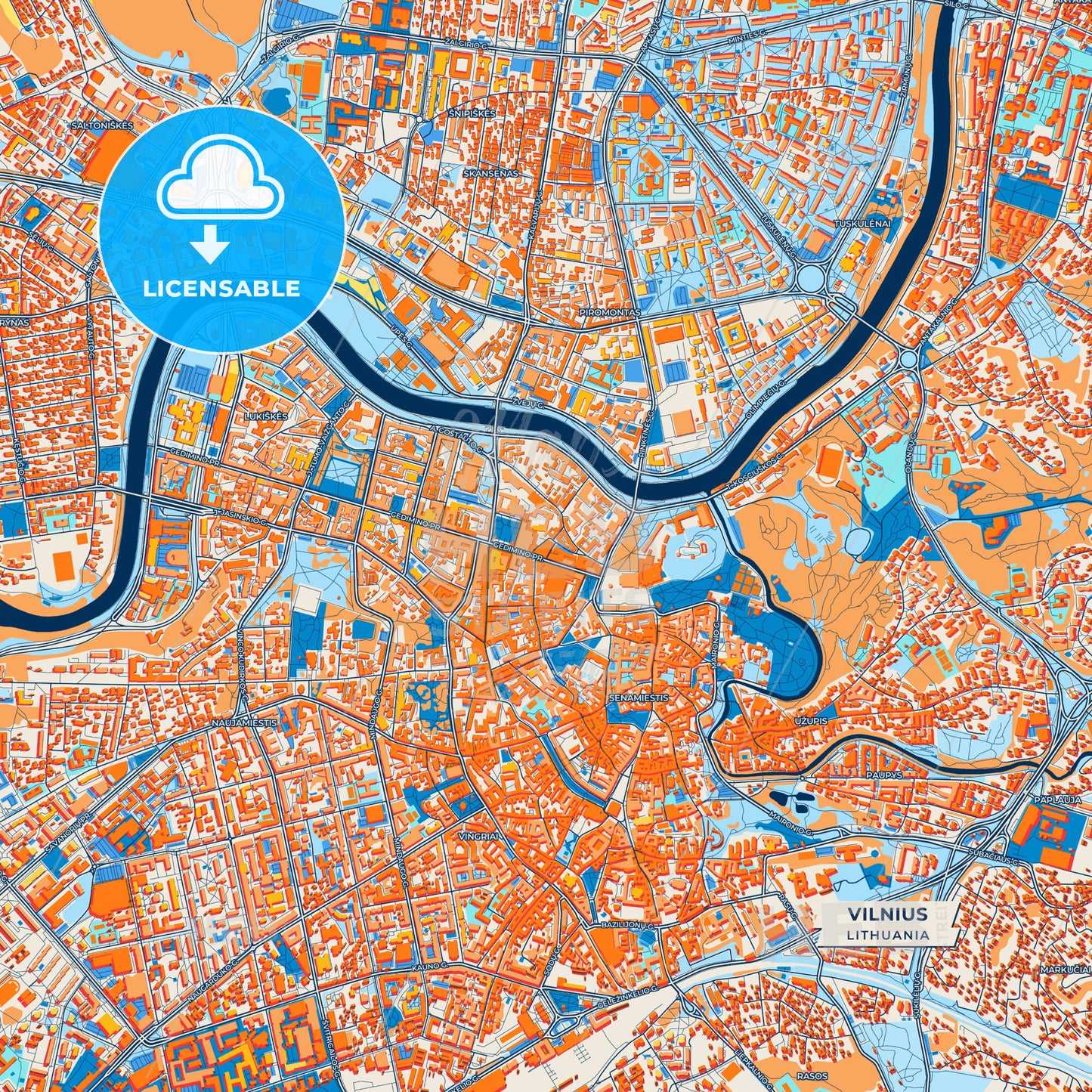 Canvas Print Template of Vilnius Street Map