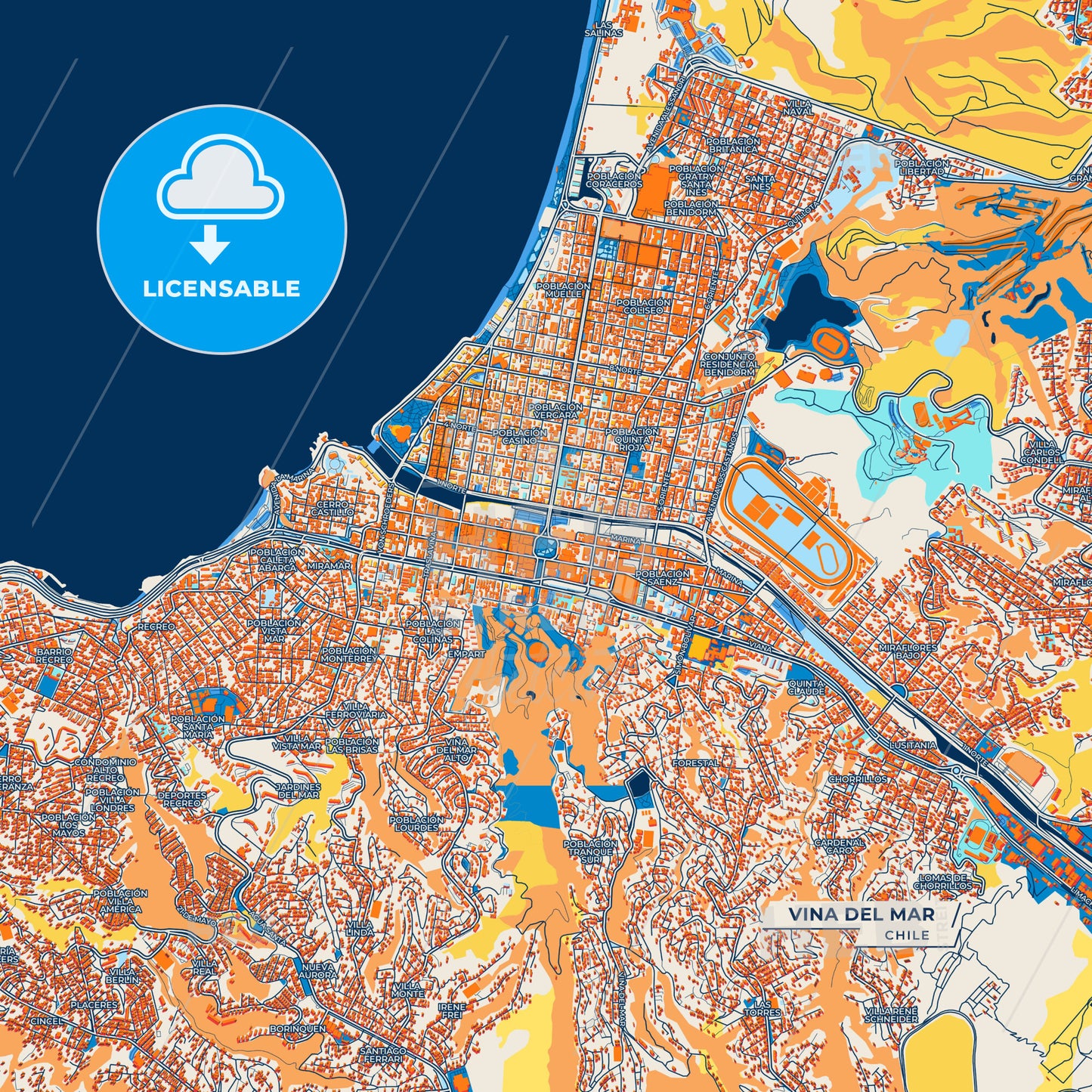 Canvas Print Template of Vina del Mar Street Map