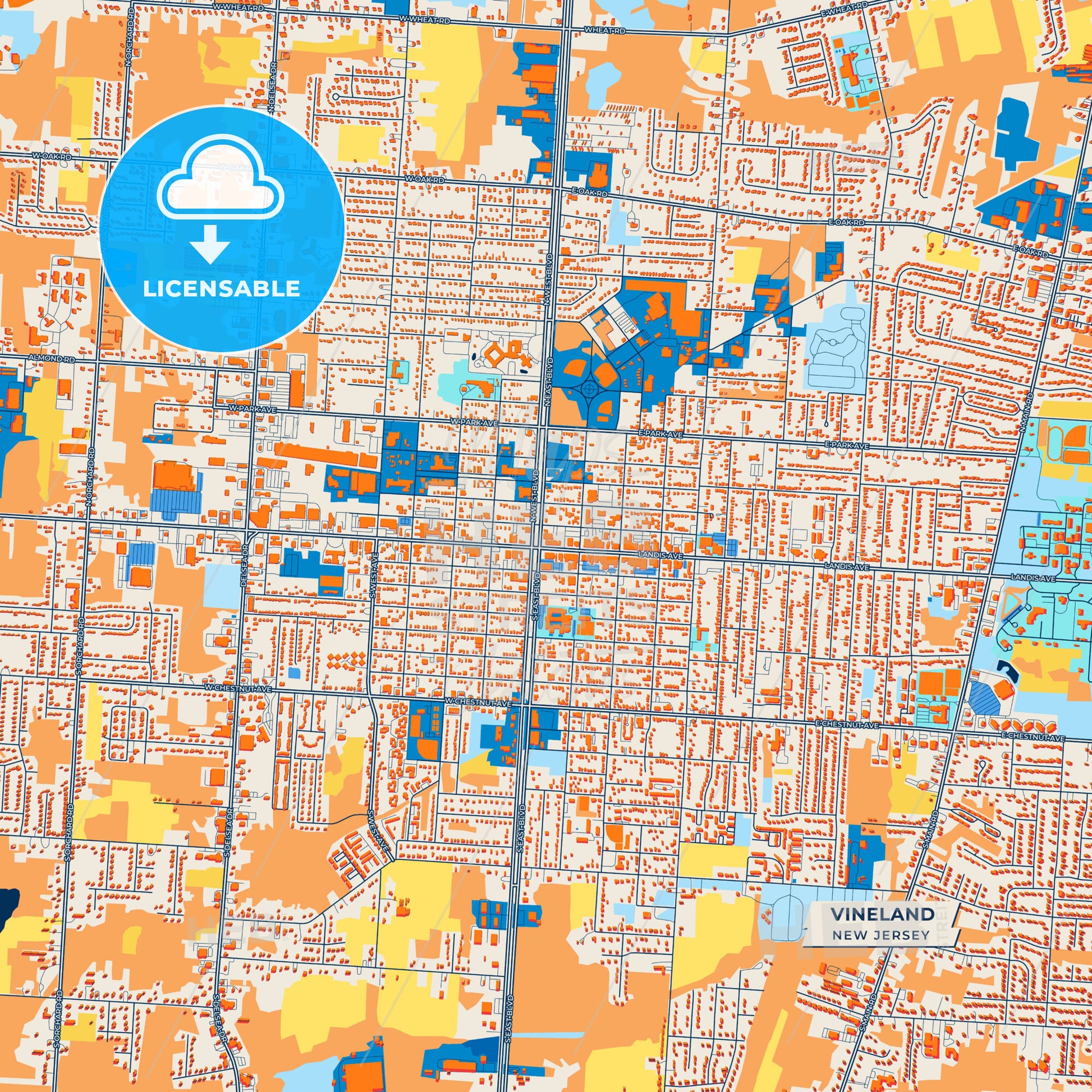 Canvas Print Template of Vineland Street Map