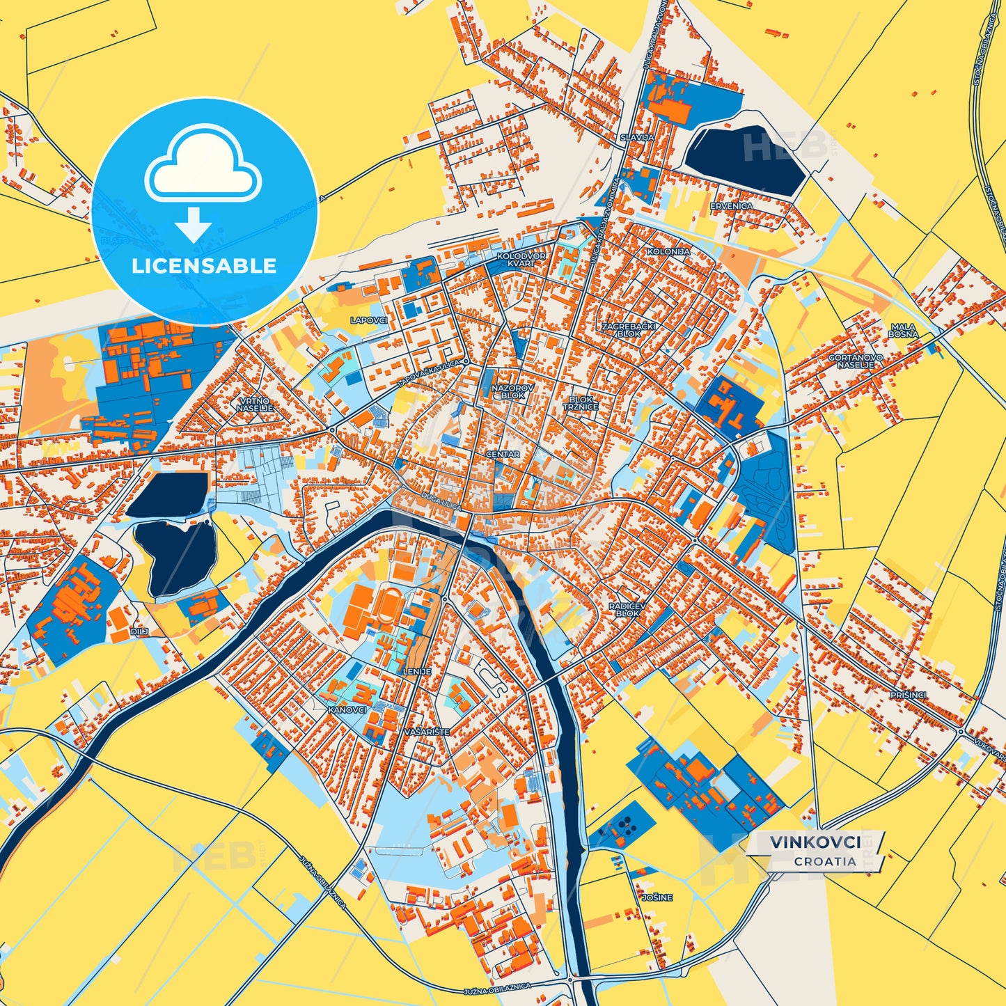 Canvas Print Template of Vinkovci Street Map