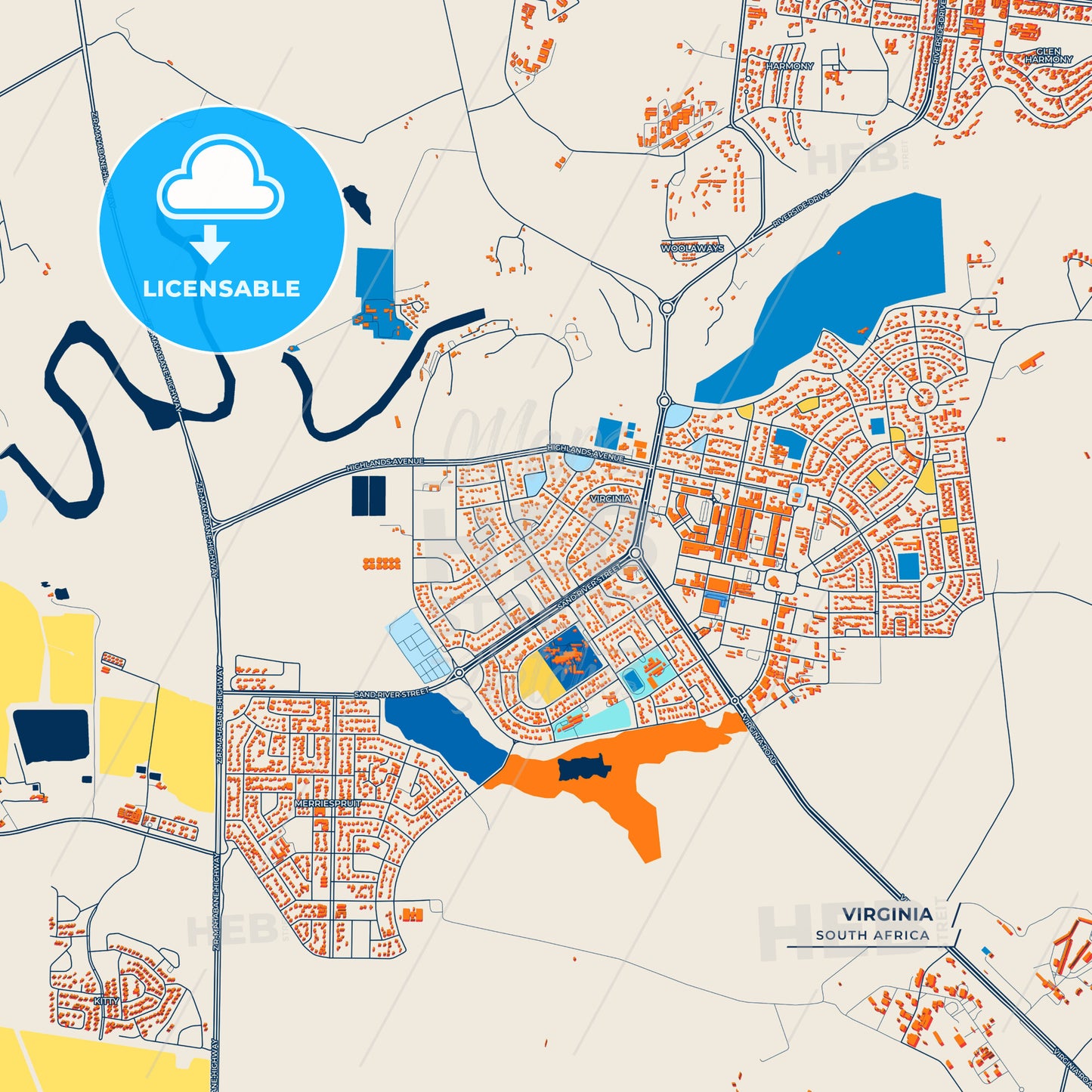 Canvas Print Template of Virginia Street Map