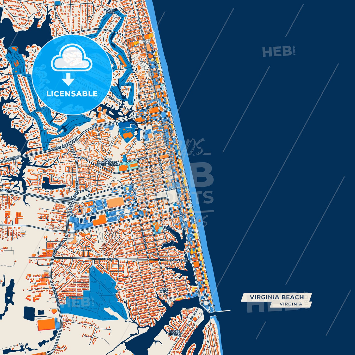 Canvas Print Template of Virginia Beach Street Map