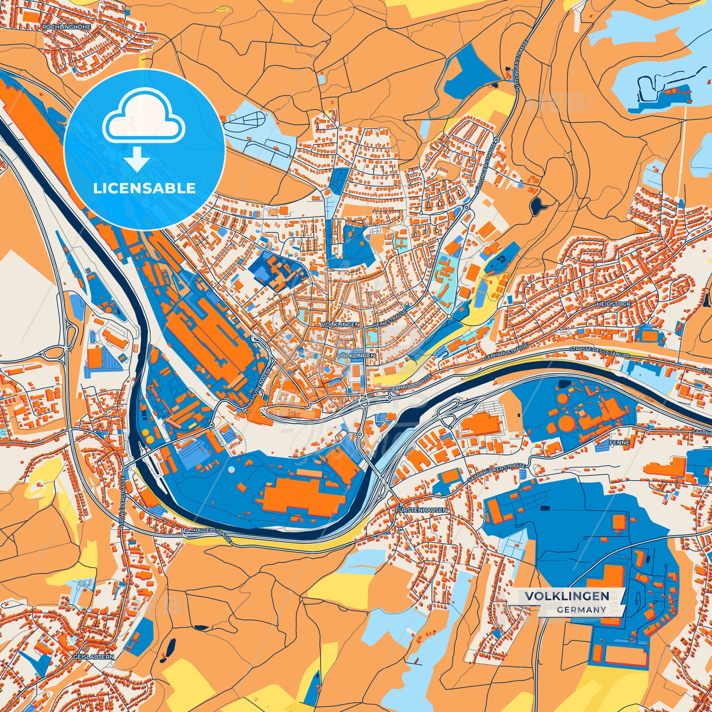 Canvas Print Template of Volklingen Street Map