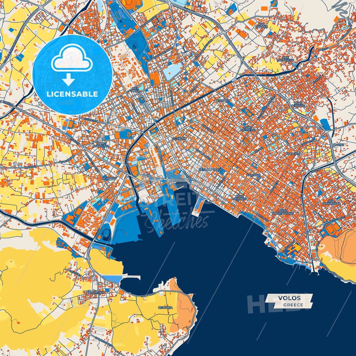 Canvas Print Template of Volos Street Map
