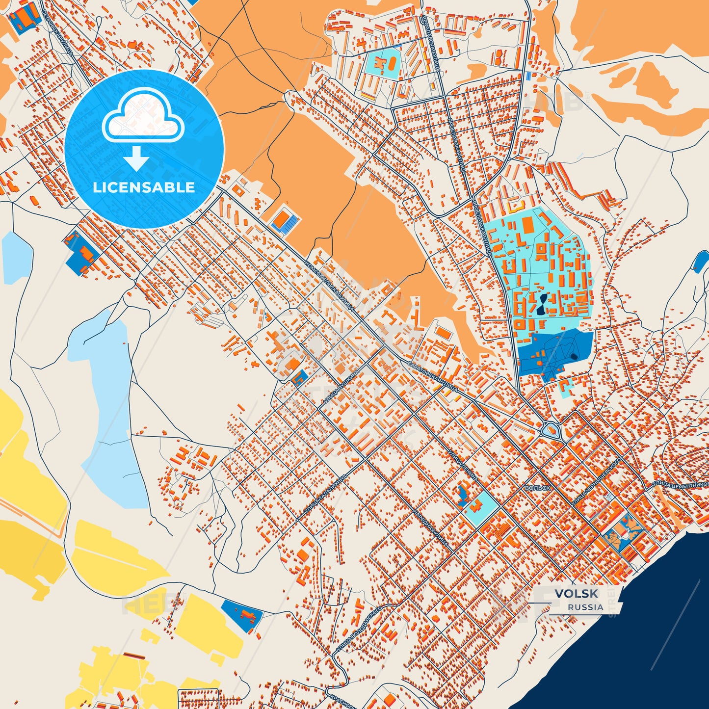 Canvas Print Template of Volsk Street Map