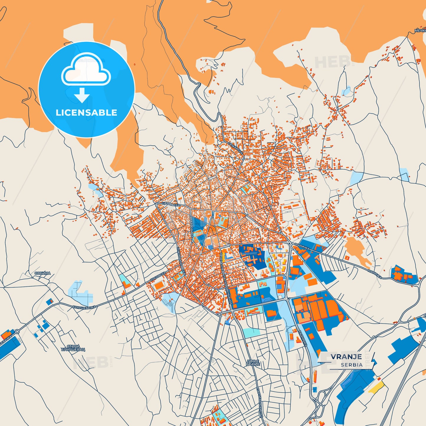 Canvas Print Template of Vranje Street Map