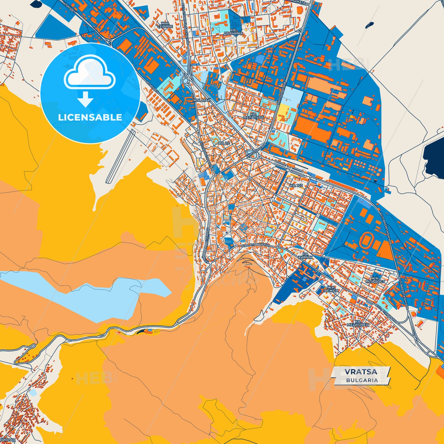 Canvas Print Template of Vratsa Street Map