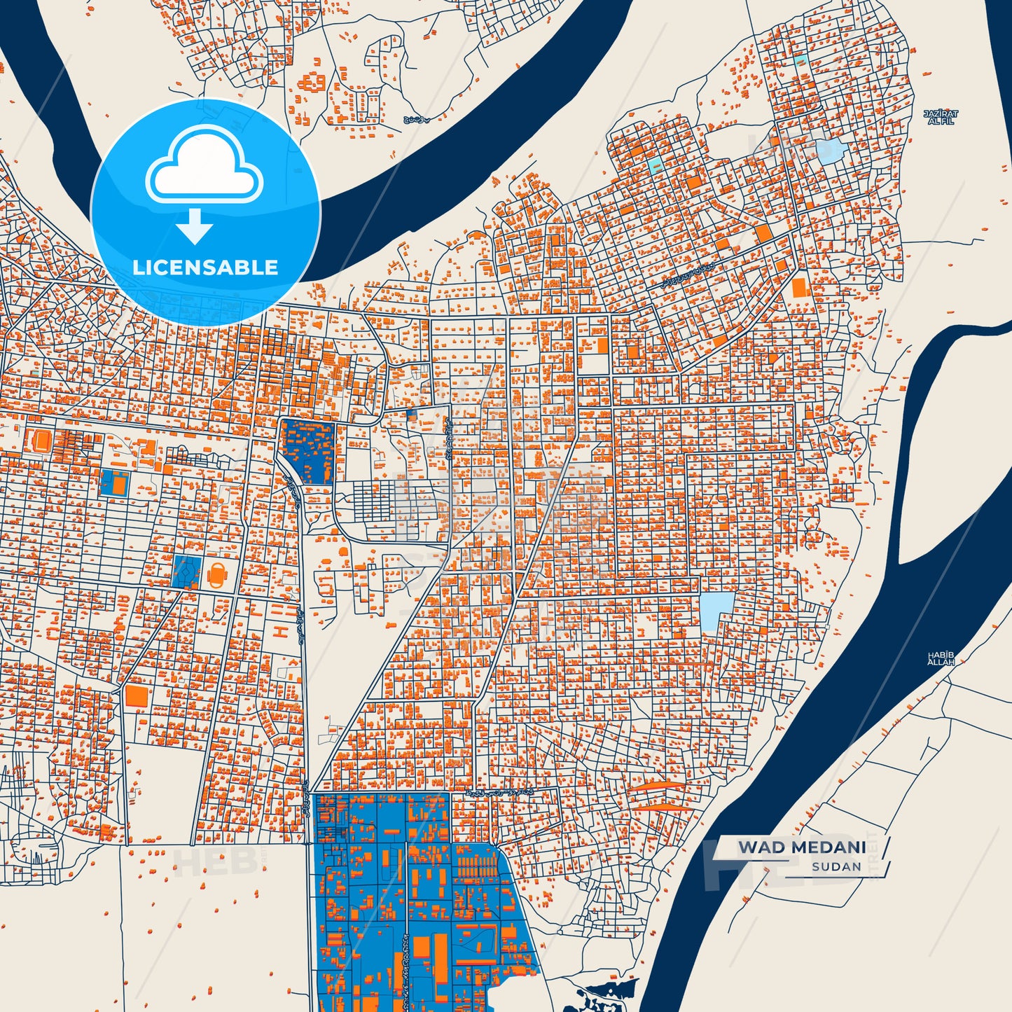 Canvas Print Template of Wad Medani Street Map