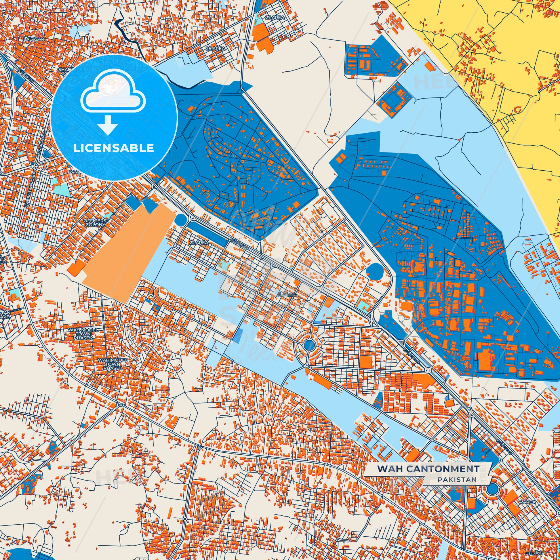 Canvas Print Template of Wah Cantonment Street Map