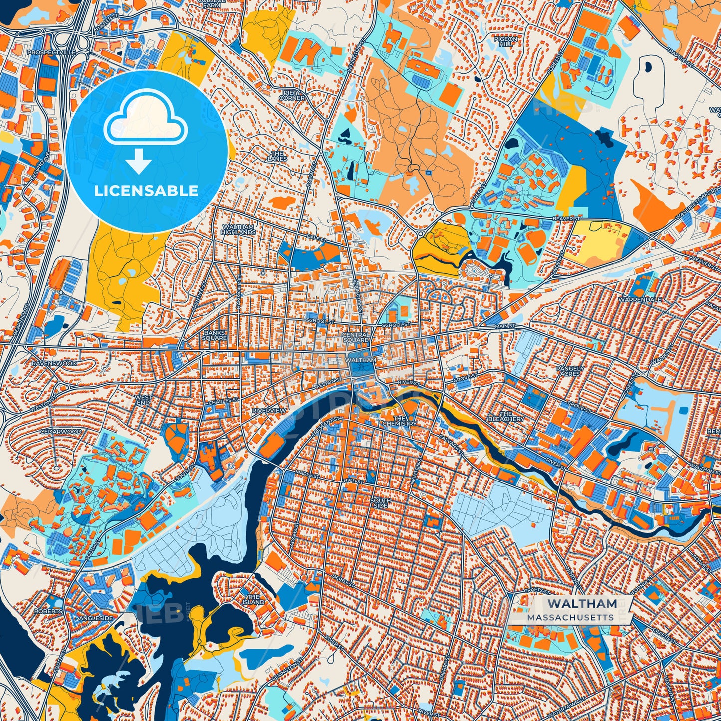 Canvas Print Template of Waltham Street Map