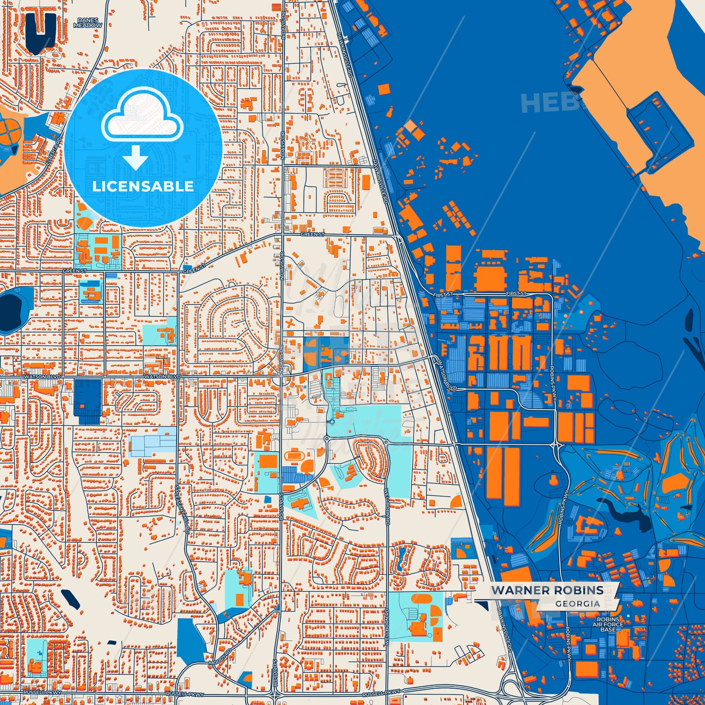 Canvas Print Template of Warner Robins Street Map