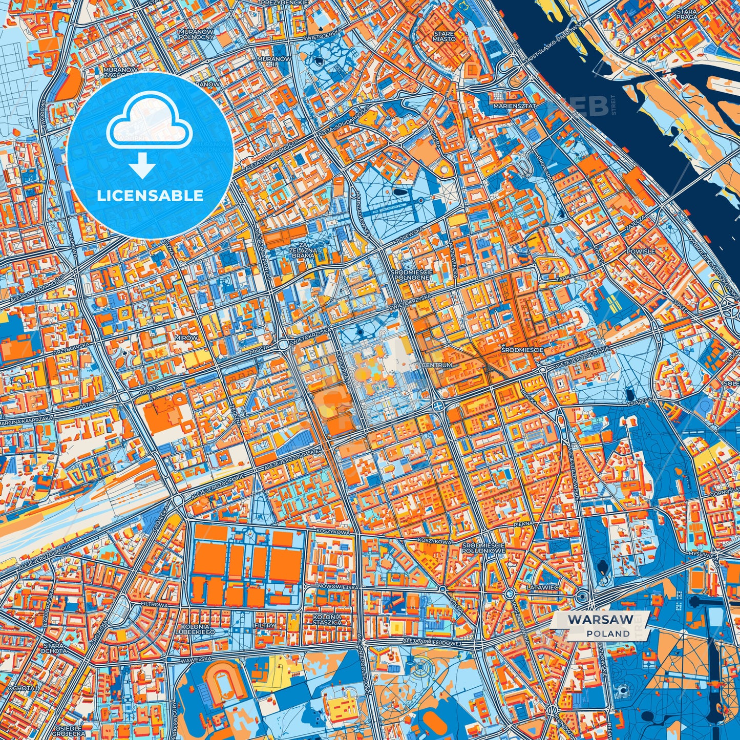 Canvas Print Template of Warsaw Street Map
