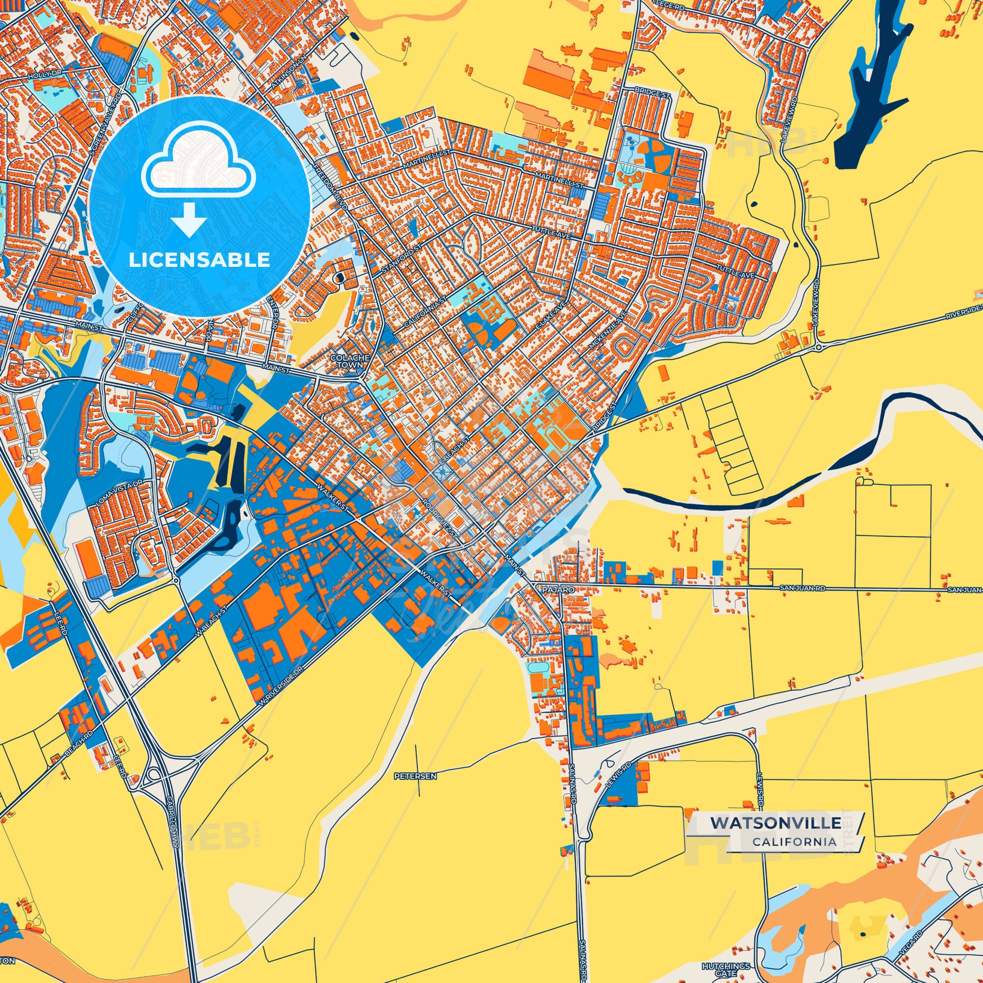 Canvas Print Template of Watsonville Street Map