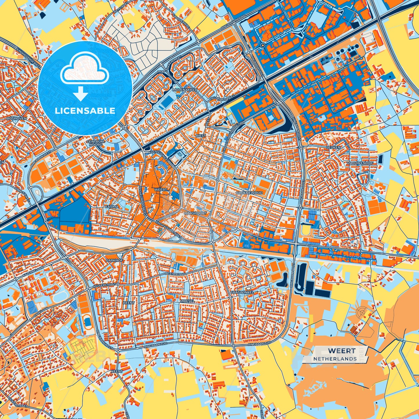 Canvas Print Template of Weert Street Map