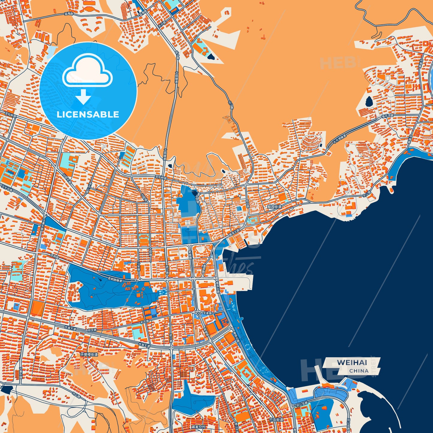 Canvas Print Template of Weihai Street Map