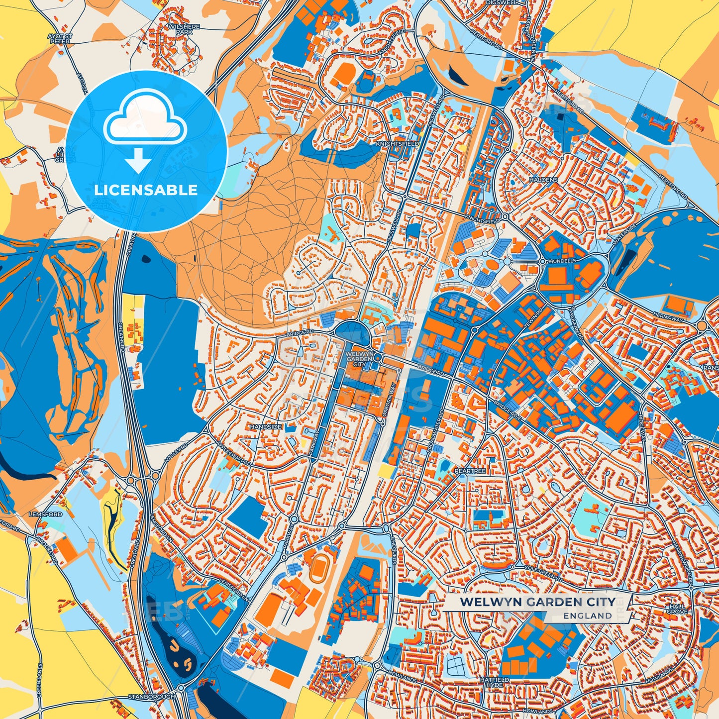 Canvas Print Template of Welwyn Garden City Street Map
