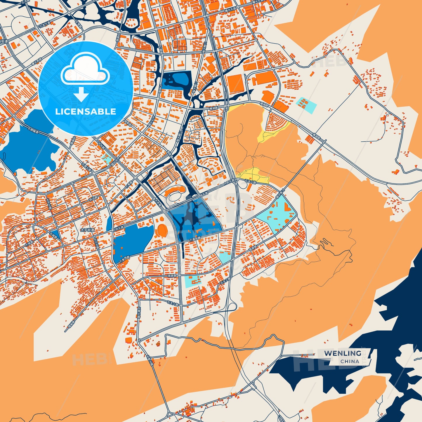 Canvas Print Template of Wenling Street Map