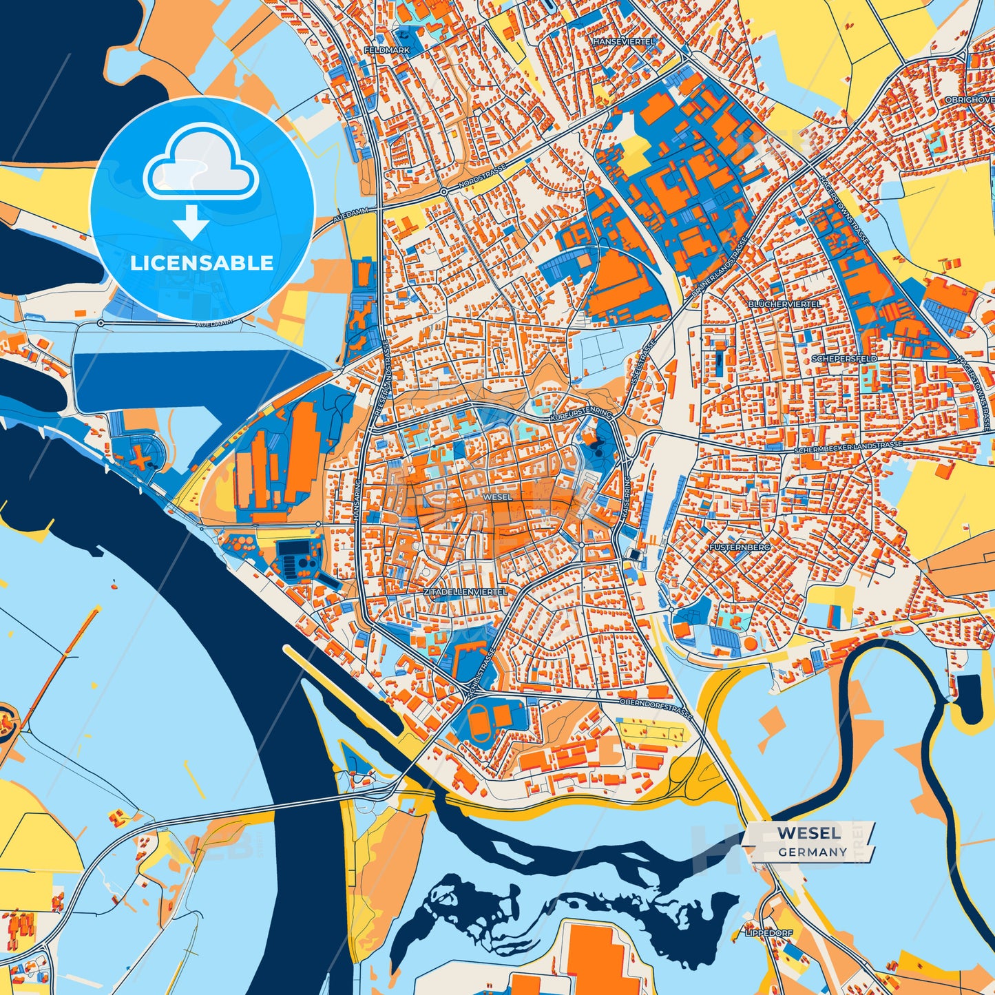 Canvas Print Template of Wesel Street Map