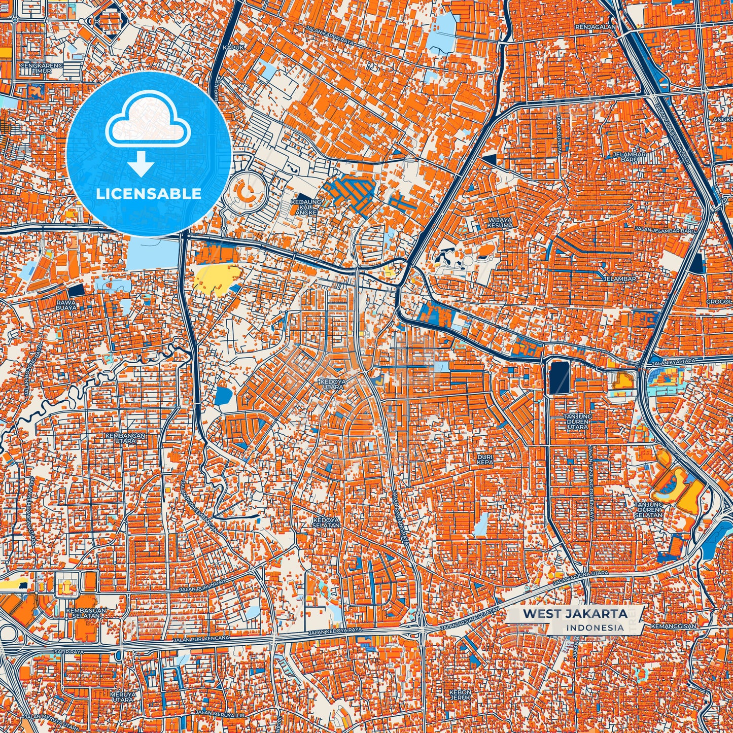 Canvas Print Template of West Jakarta Street Map