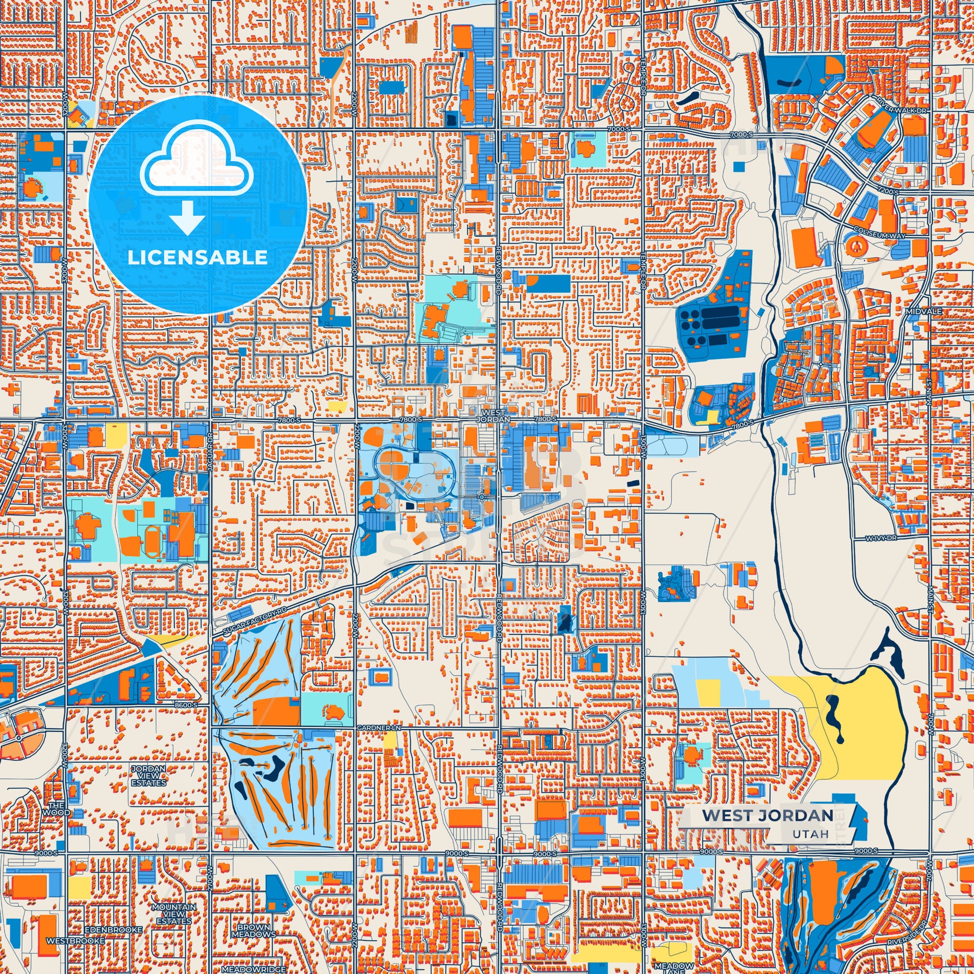 Canvas Print Template of West Jordan Street Map