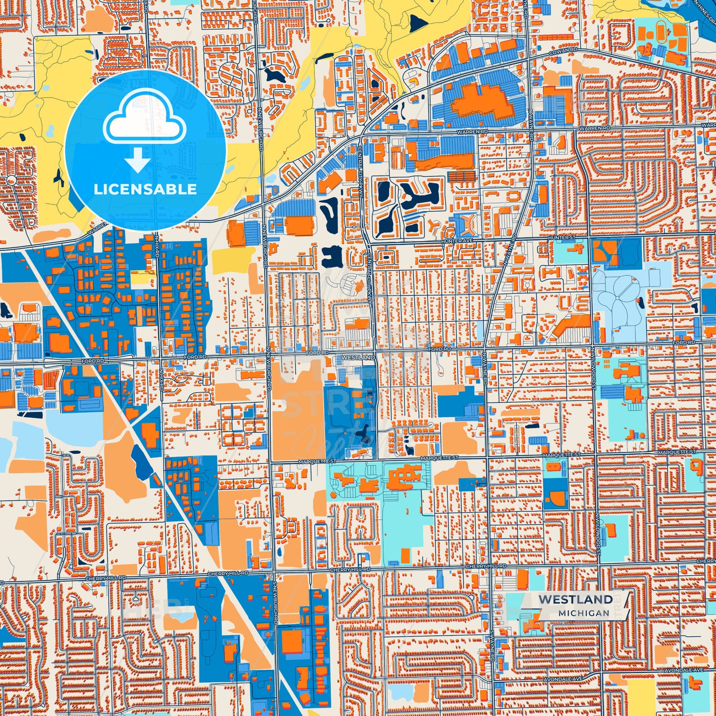 Canvas Print Template of Westland Street Map