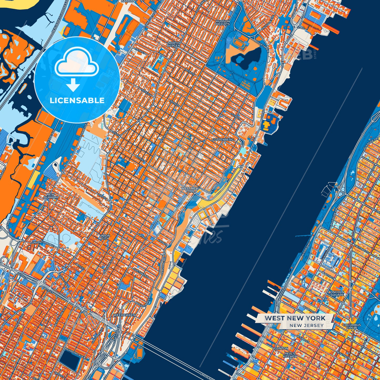 Canvas Print Template of West New York Street Map