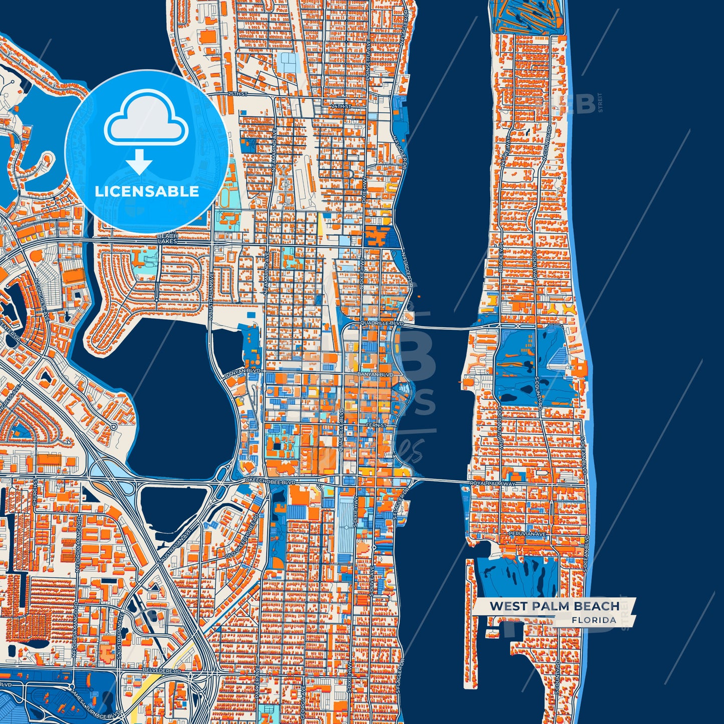 Canvas Print Template of West Palm Beach Street Map