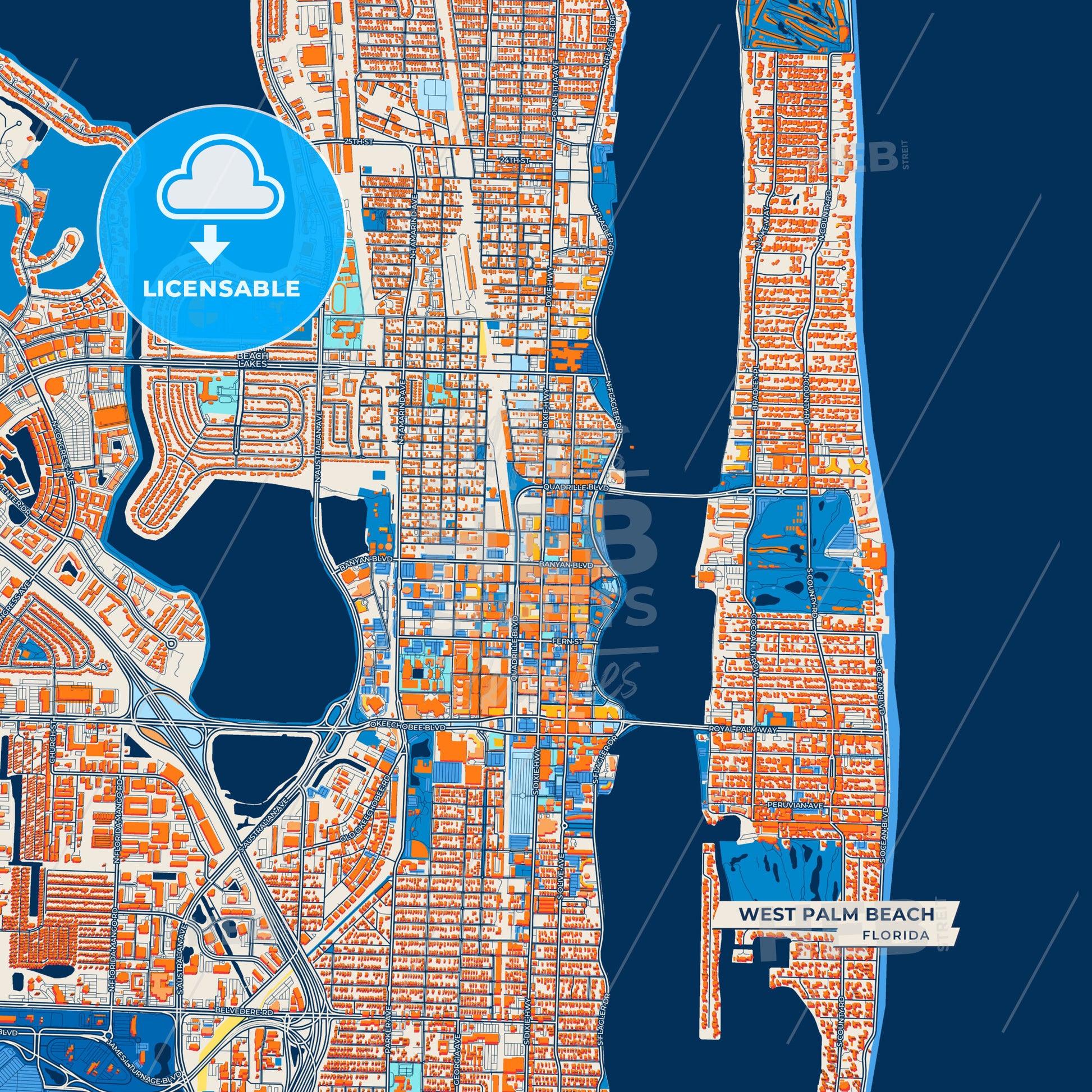 Canvas Print Template of West Palm Beach Street Map