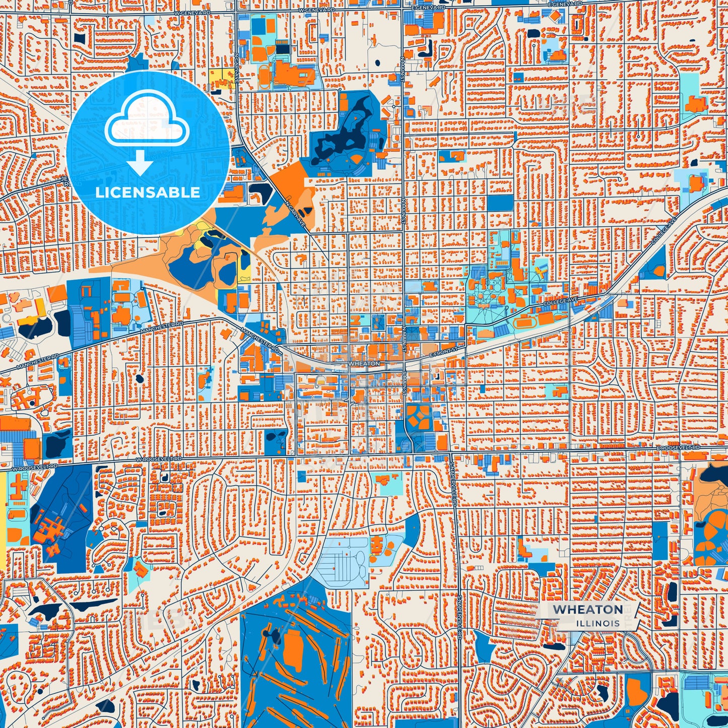 Canvas Print Template of Wheaton Street Map